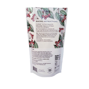 Back: iveta Cherry Scone Mix ingredients and instructions. Lists ingredients and provides step-by-step baking directions for cherry scones. Net weight and yield information are included.

