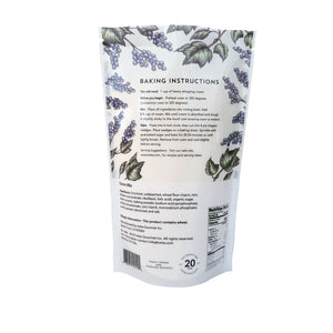 Back: iveta Currant Scone Mix ingredients and instructions. Lists ingredients and provides step-by-step baking directions for currant scones. Net weight and yield information are included.

