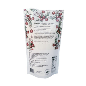 Back: iveta Cranberry Scone Mix ingredients and instructions. Lists ingredients and provides step-by-step baking directions for cranberry scones. Net weight and yield information are included.
