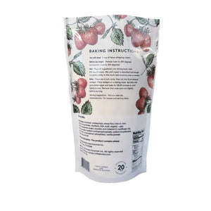 Back: iveta Strawberry Scone Mix ingredients and instructions. Lists ingredients and provides step-by-step baking directions for strawberry scones. Net weight and yield information are included.
